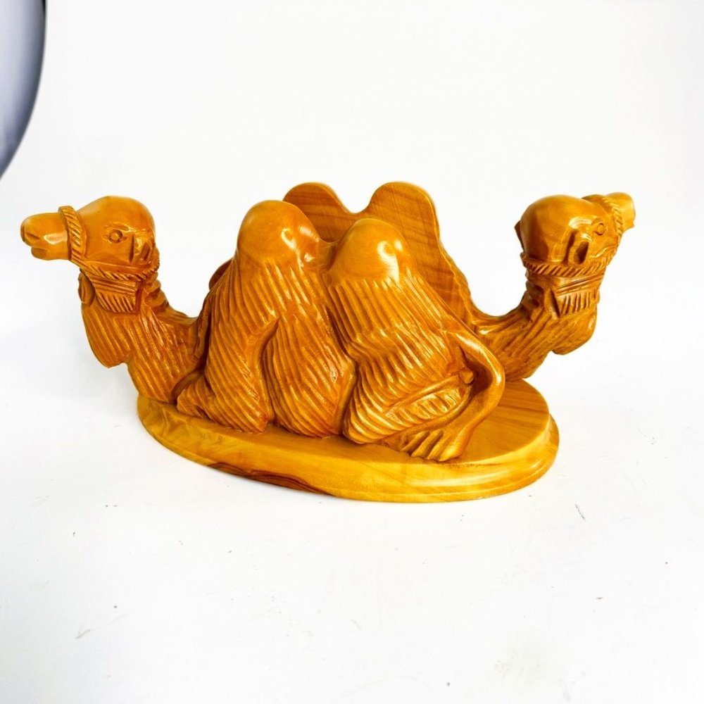 CARVED OLIVE WOOD Letter Holder Desk Organizer CAMELS RESTING Subiaco Abbey